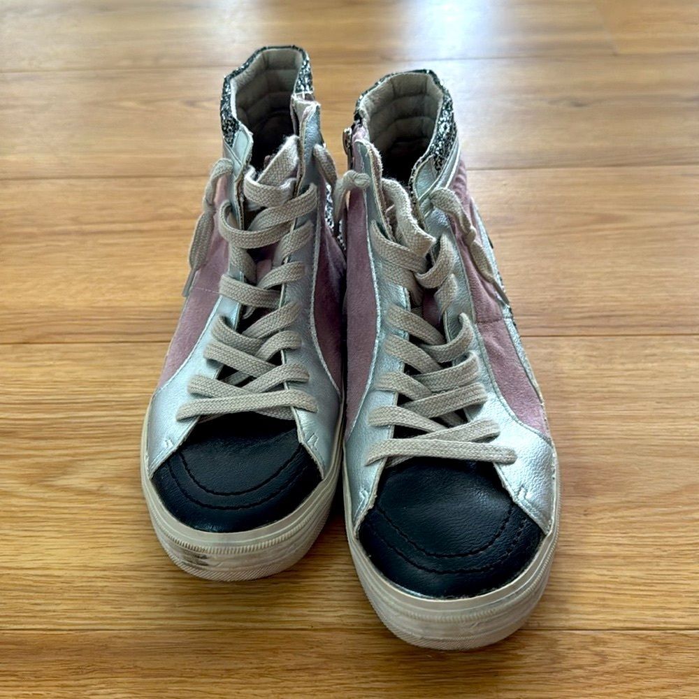 Shu Shop Womens Glitter Star High Top Sneakers Size 10 Silver Pink Fashion - Picture 3 of 10
